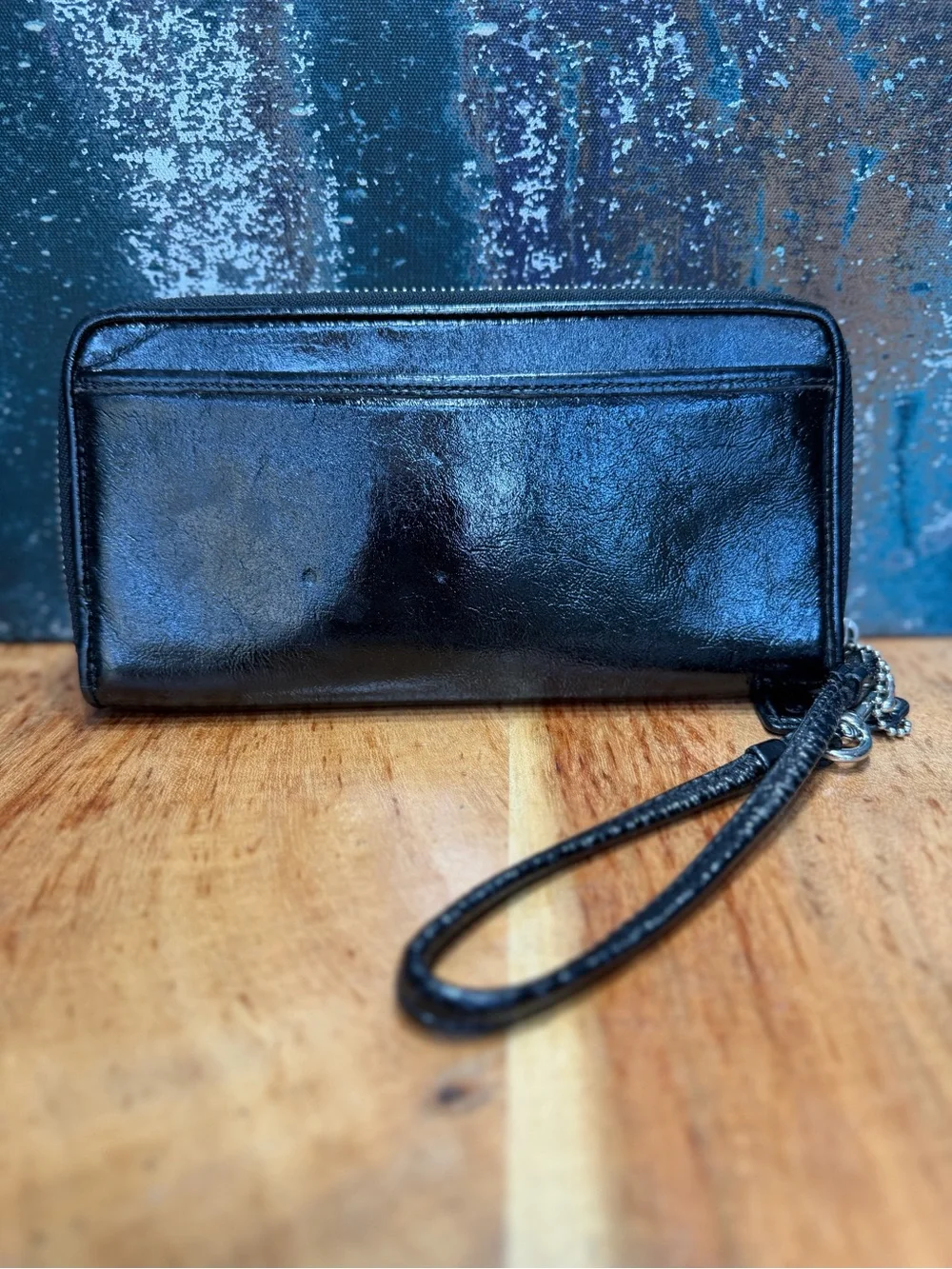 Coach Y2K Poppy Black Patent Leather Zip-Around Wallet Wristlet